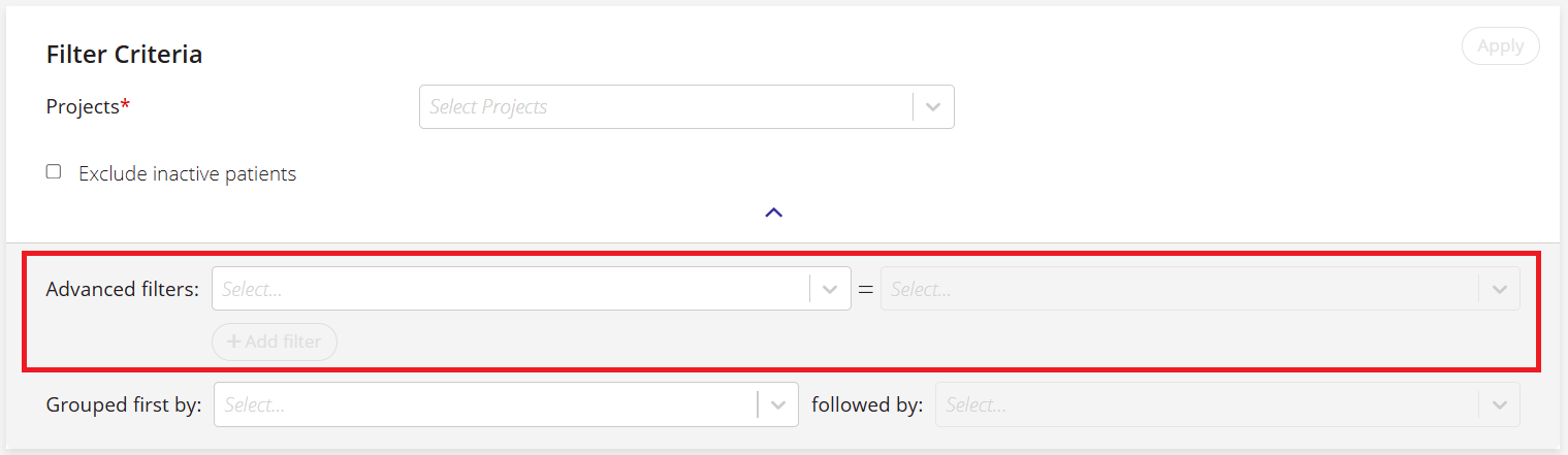 A screenshot of the Advanced Filters section when building a report.