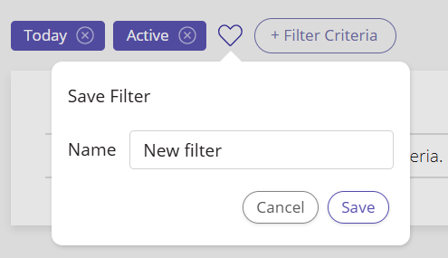 A screenshot of the Save Filter popup.