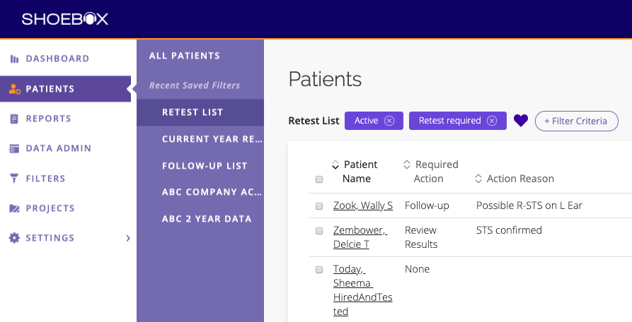 A screenshot of the Recent Save Filter list that is displayed in the menu once a filter has been saved.