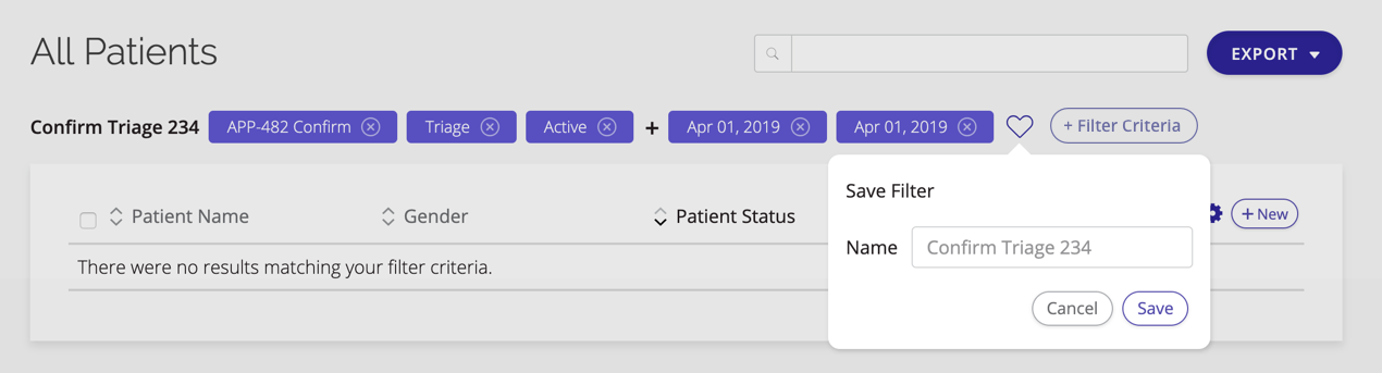 A screenshot of saved filter being resaved with updated criteria.