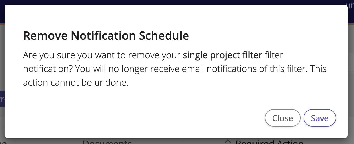 A screenshot of the popup that is displayed when removing a notification schedule.