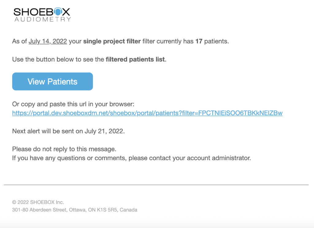 A screenshot of the notification email that is sent for a filter.