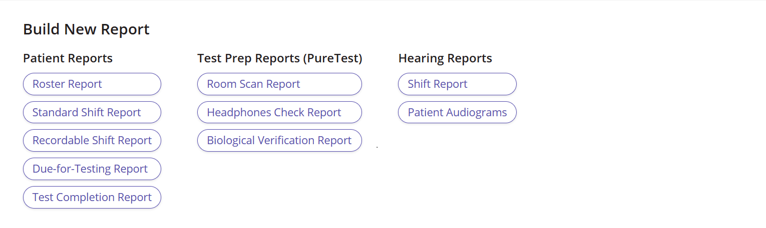 A screenshot of the report selection section.