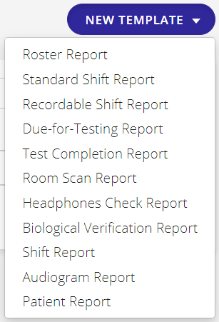 A screenshot showing the reports that can be selected when creating a custom export template.