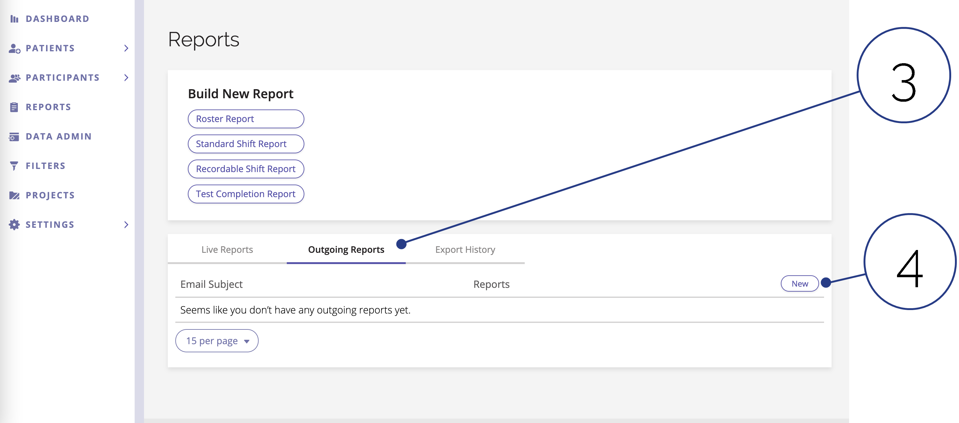 A screenshot of the Reports page with the Outgoing Reports tab activated.