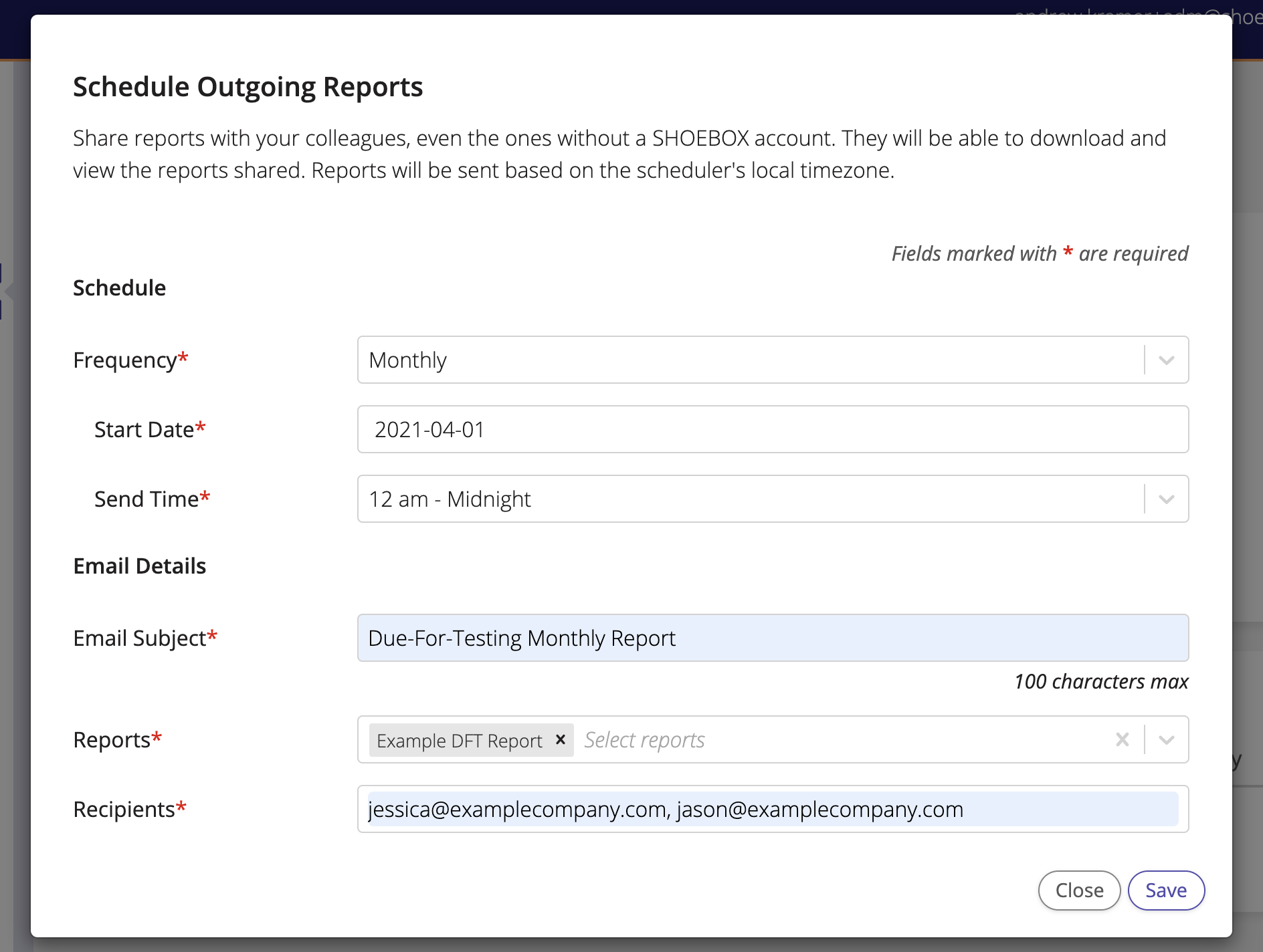 A screenshot of the scheduling wizard for outgoing reports.