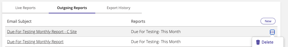 A screenshot of the Outgoing Reports tab with a list of reports.