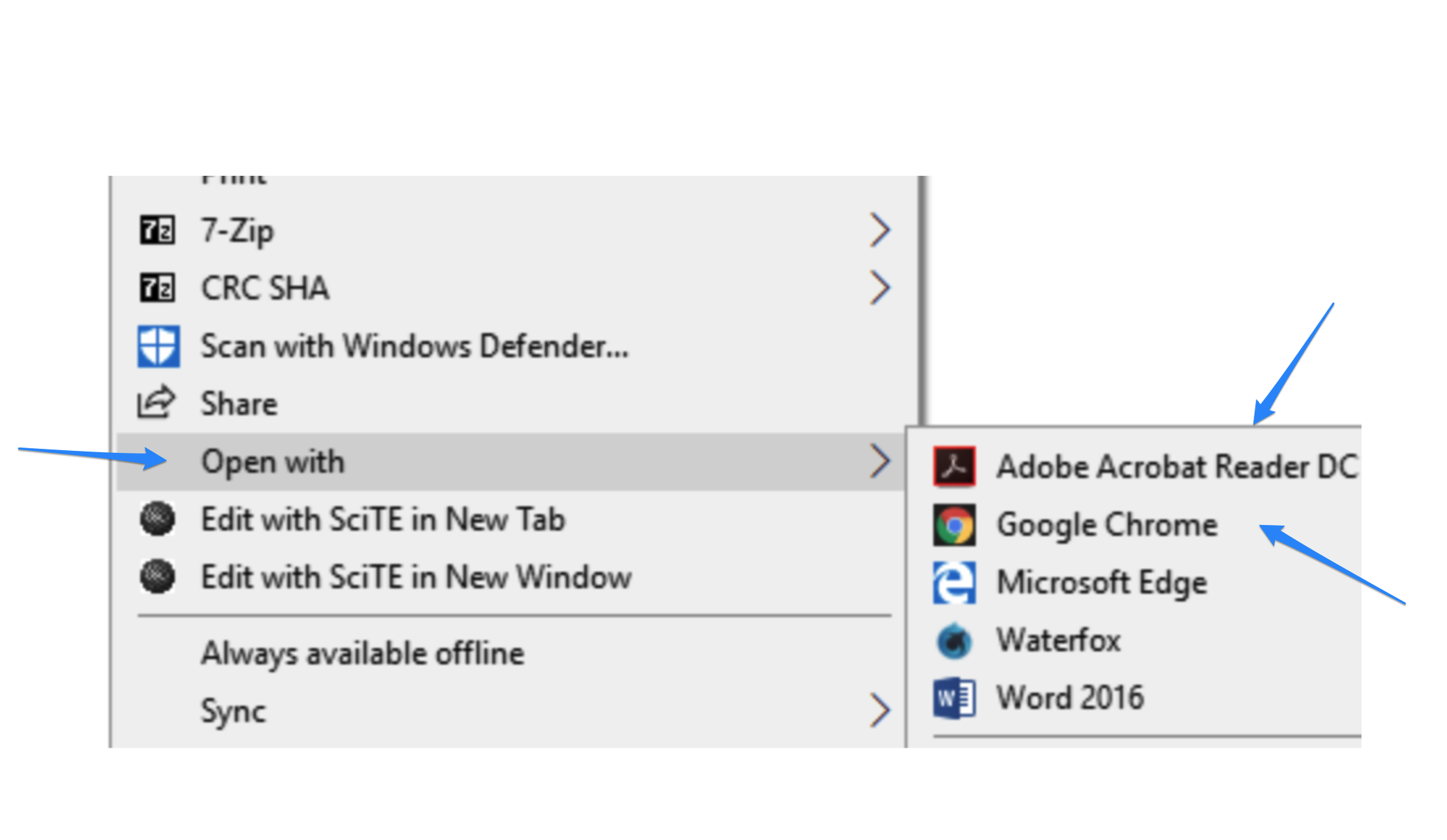 A screenshot of the options available when a user selects which application to use to open a file.