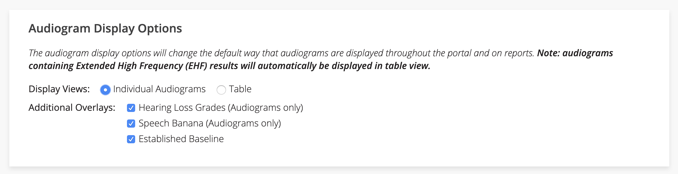 A screenshot of the audiogram display options.