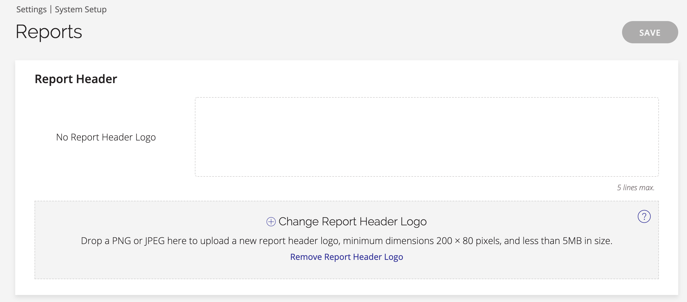 A screenshot of the report header setting.