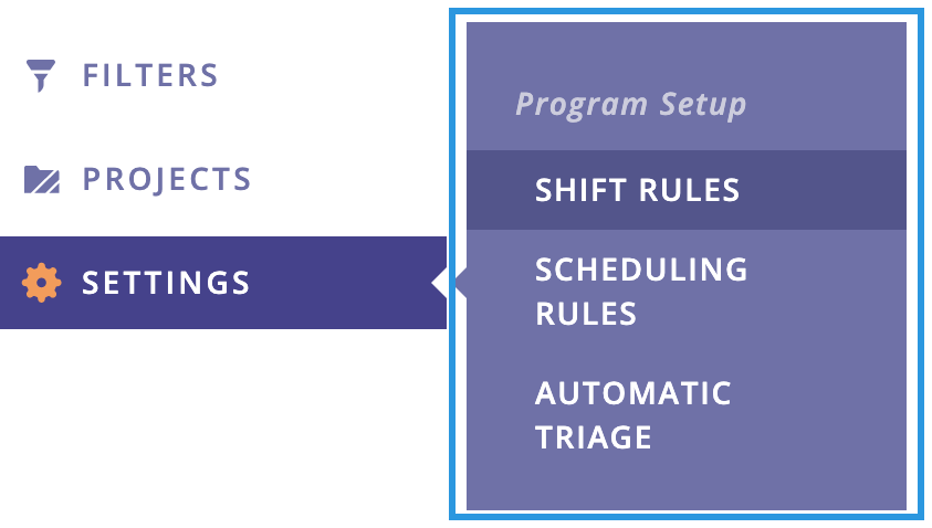 A screenshot of the sidebar menu with the Program Setup options highlighted.
