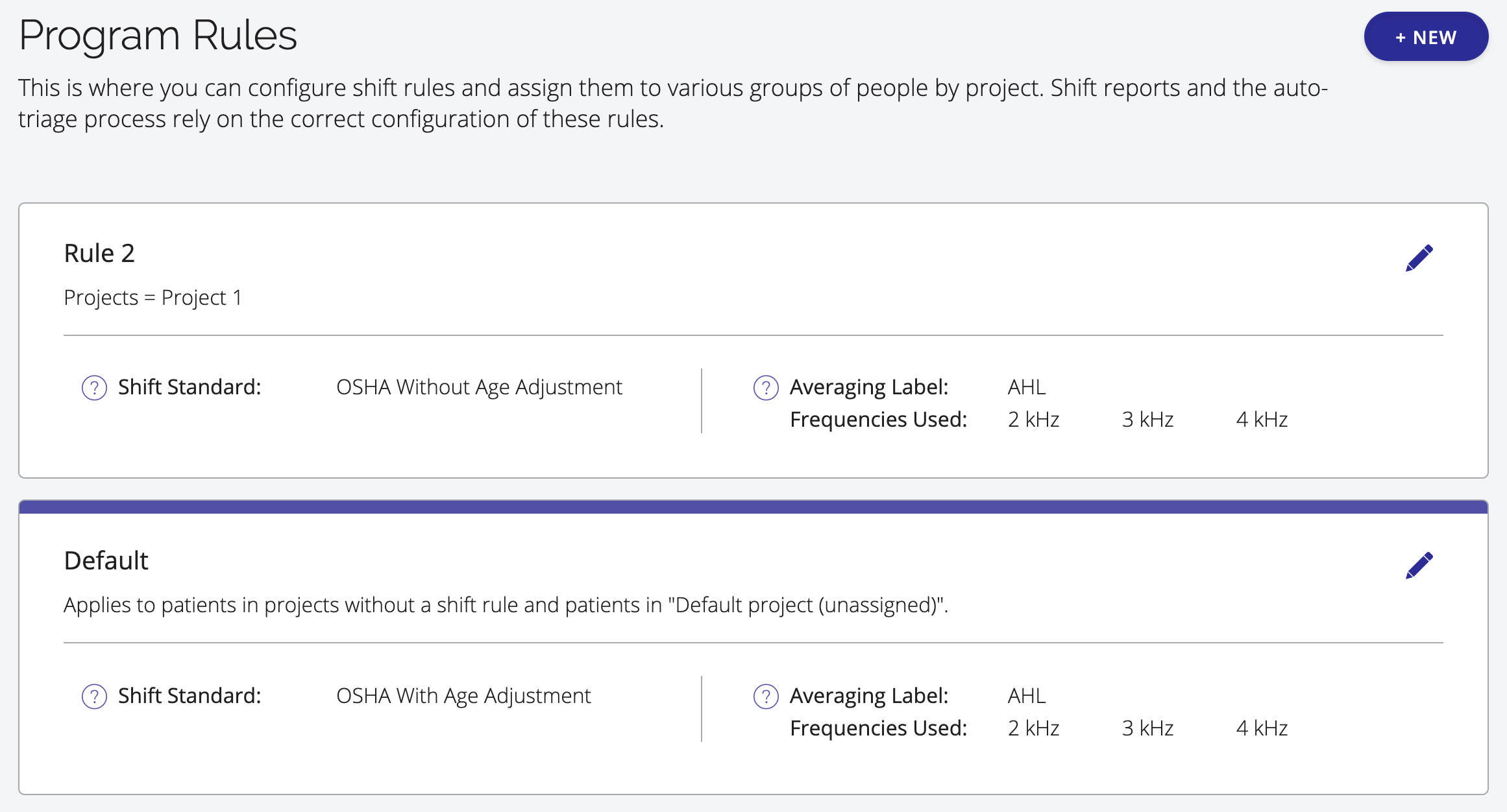 A screenshot of program rules that have been configured.