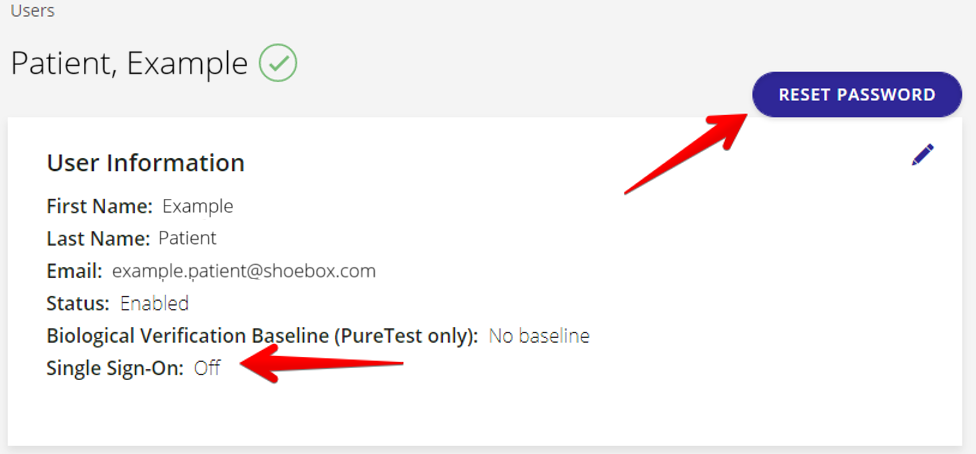 A screenshot of a user profile with SSO deactivated.
