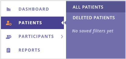 A screenshot of the Data Management Portal side menu with All Patients selected.