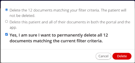 A screenshot of the confirmation popup that is displayed when deleting a patient.