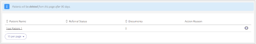A screenshot of the list of deleted patients on the Recycle Bin page.