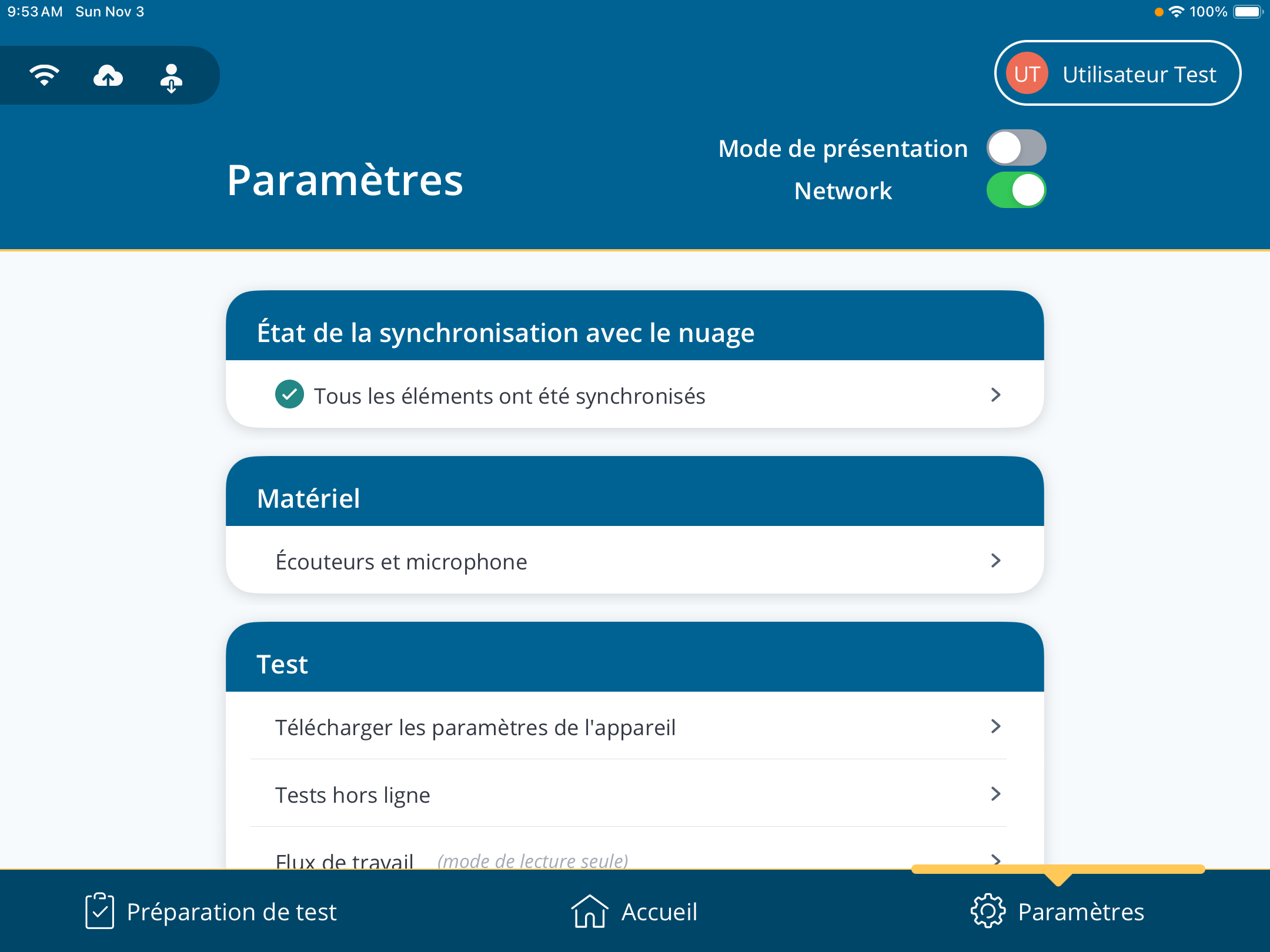 Une capture d'écran de la fenêtre des paramètres de PureTest.