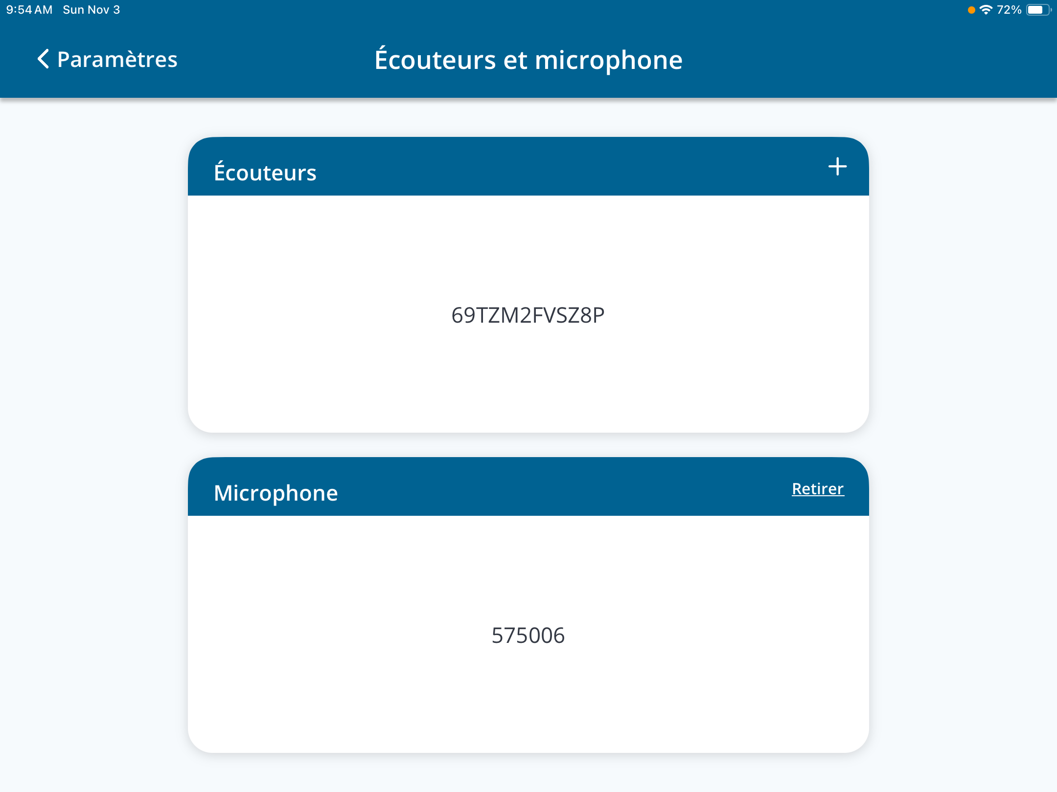 Une capture d'écran de la page « écouteurs  et microphone ».