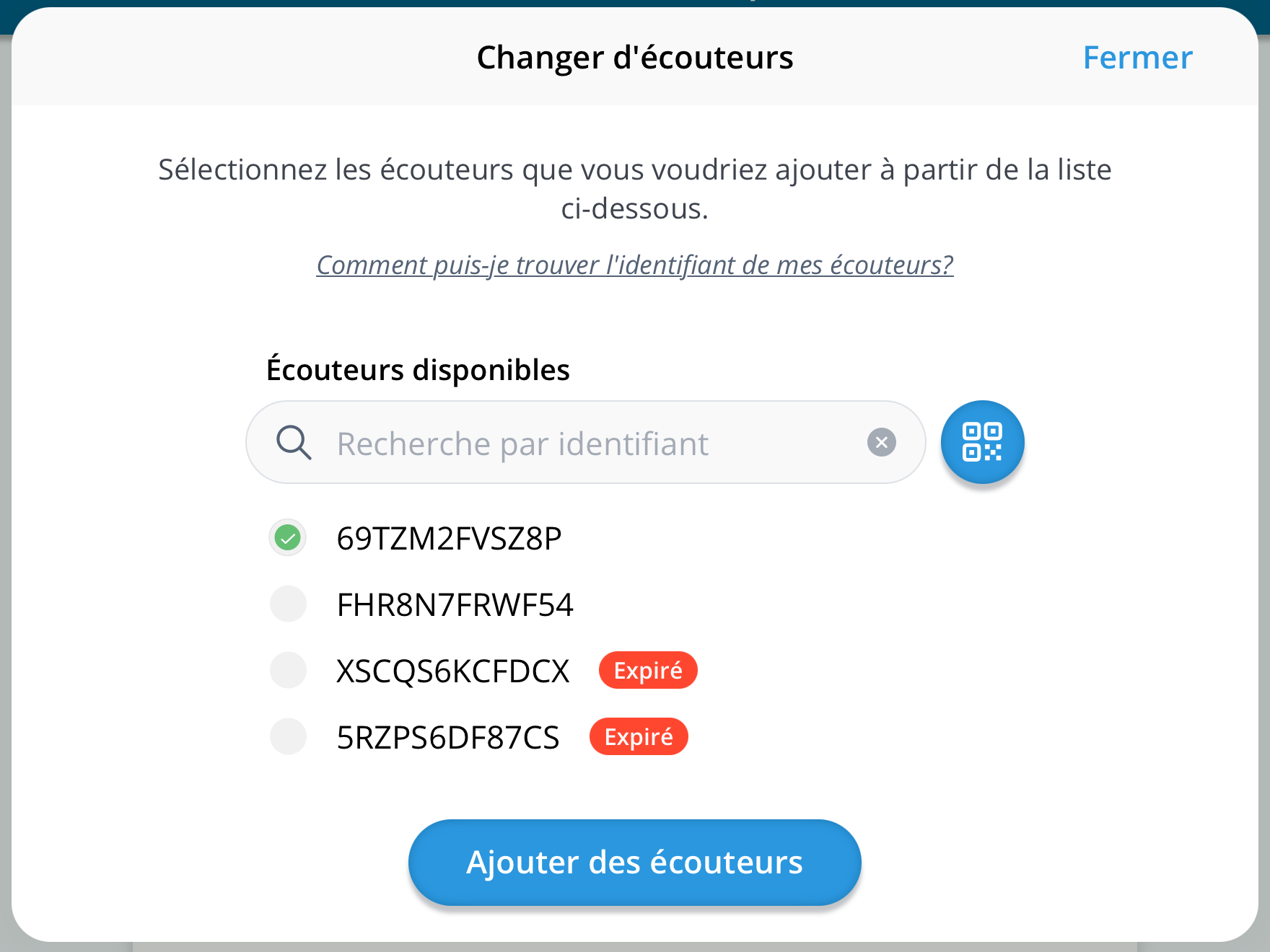 Une capture d'écran de la page « Changer d'écouteurs ».