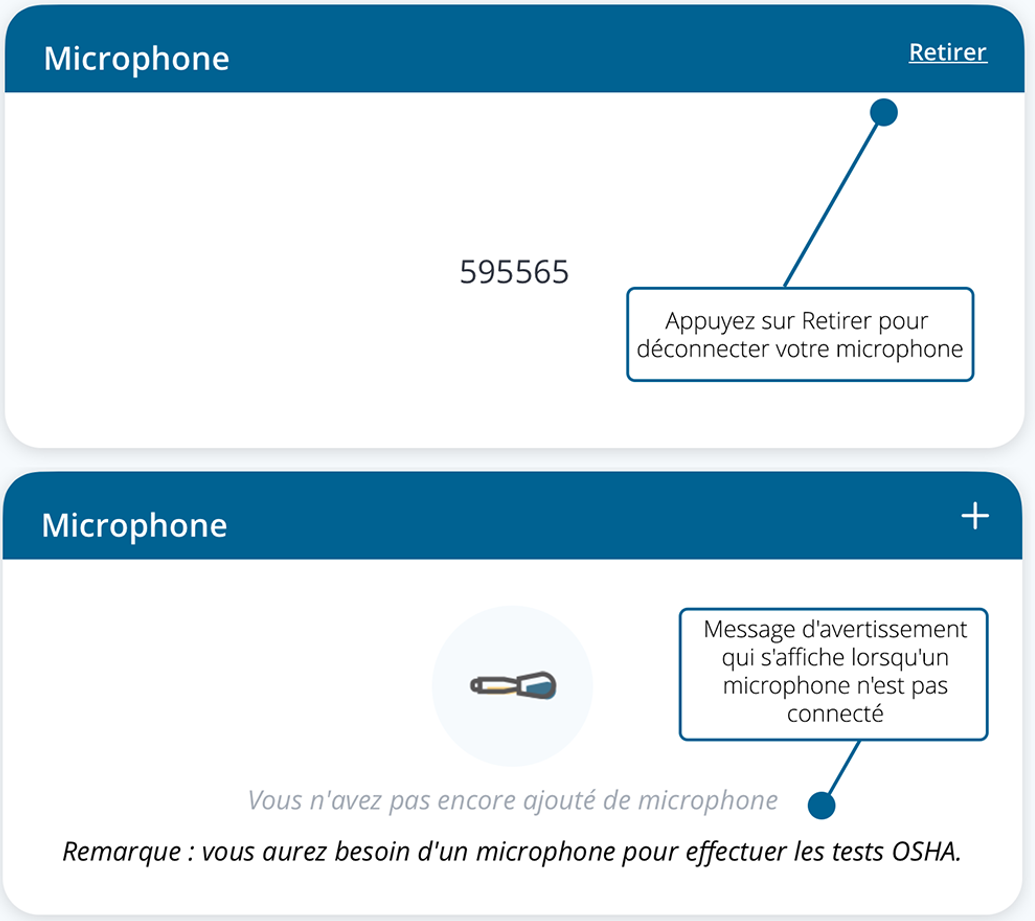 Une série de captures d'écran accompagnées d'annotations expliquant comment retirer un microphone.