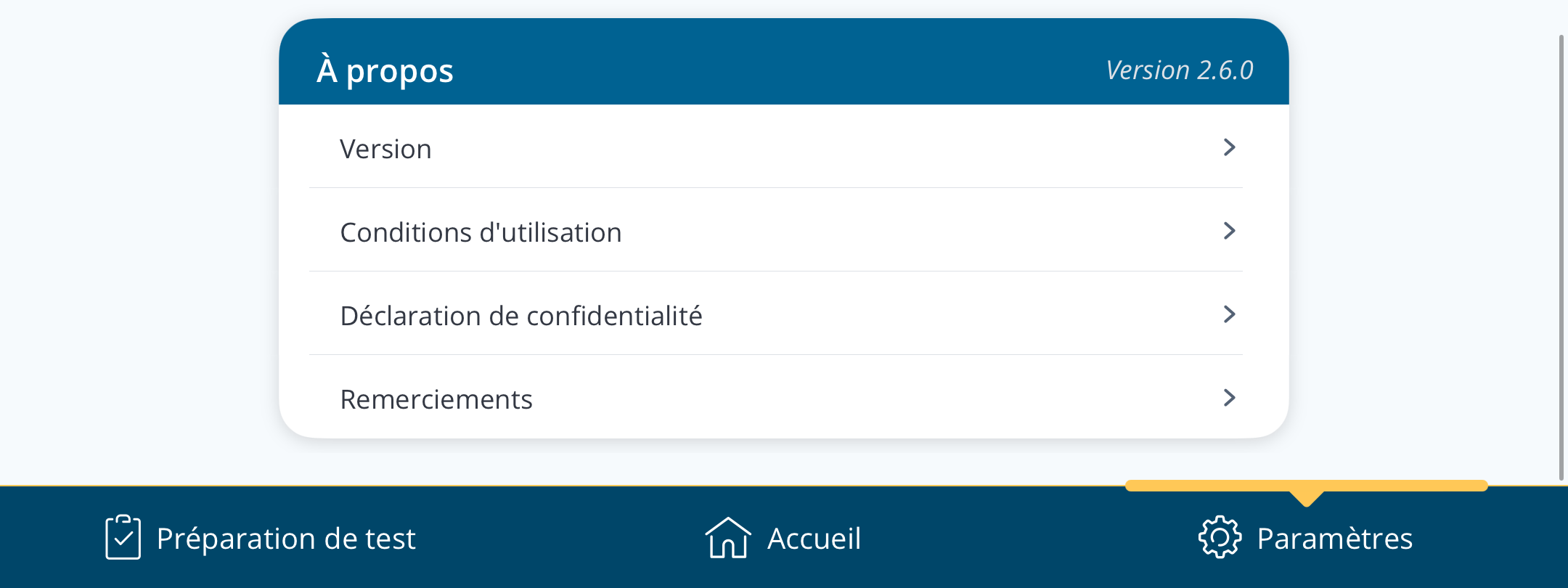 Une capture d'écran de la page « À propos ».