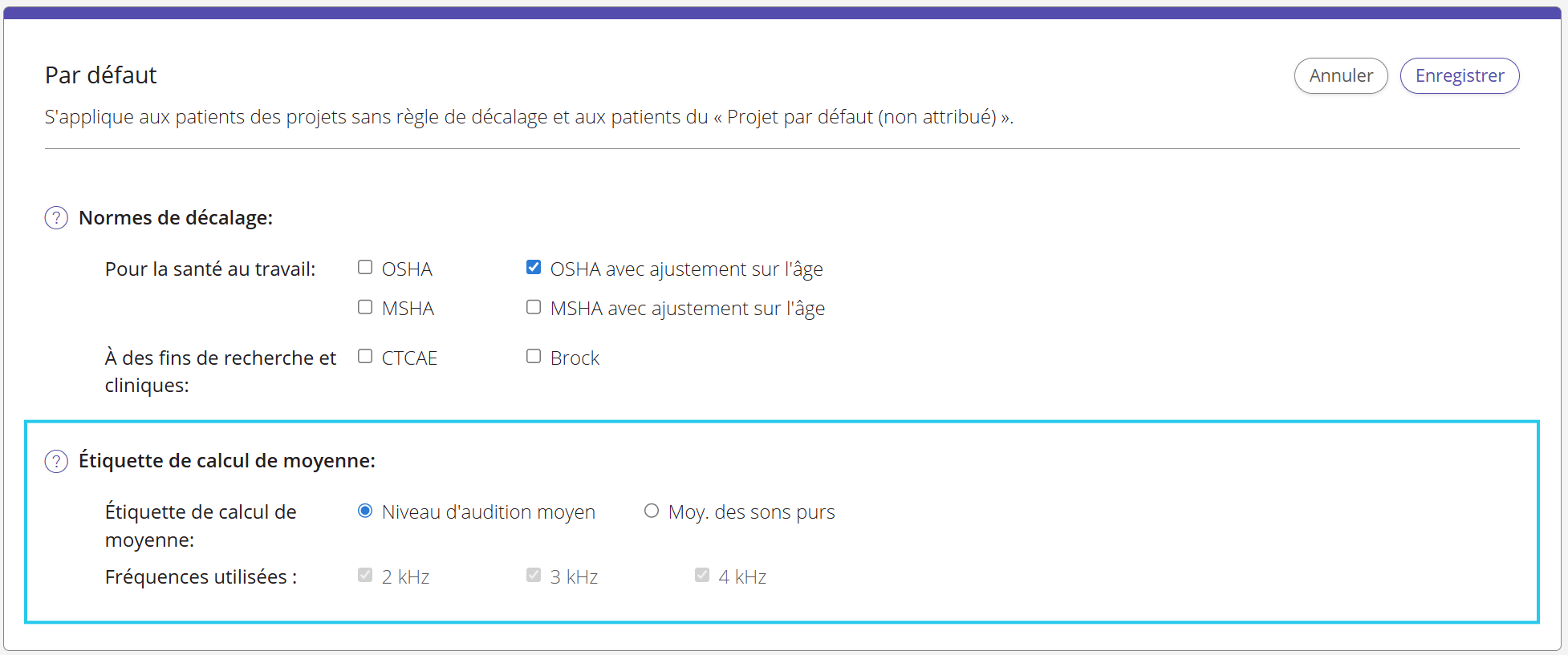 Une capture d'écran des paramètres de l'étiquette de calcul de la moyenne.