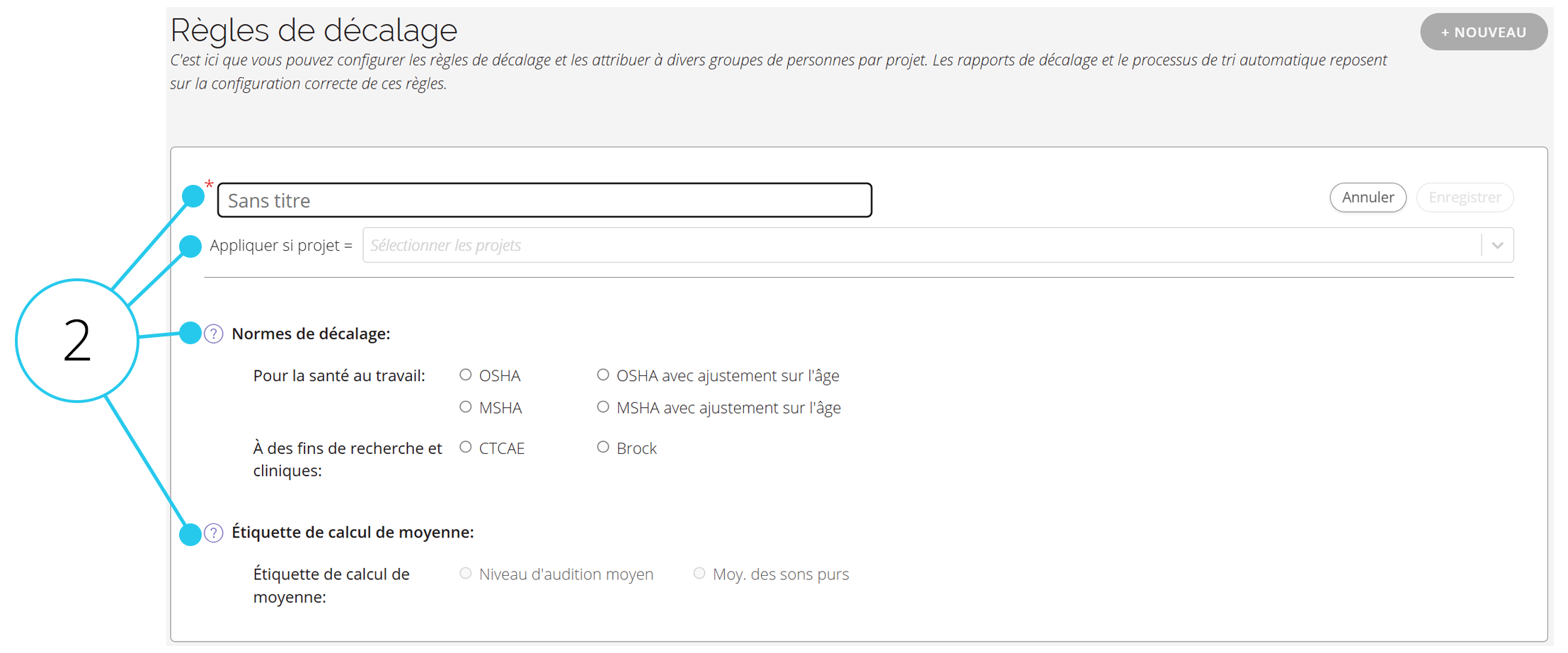 Une capture d'écran des règles de décalage en mode édition, avec les paramètres mis en évidence.