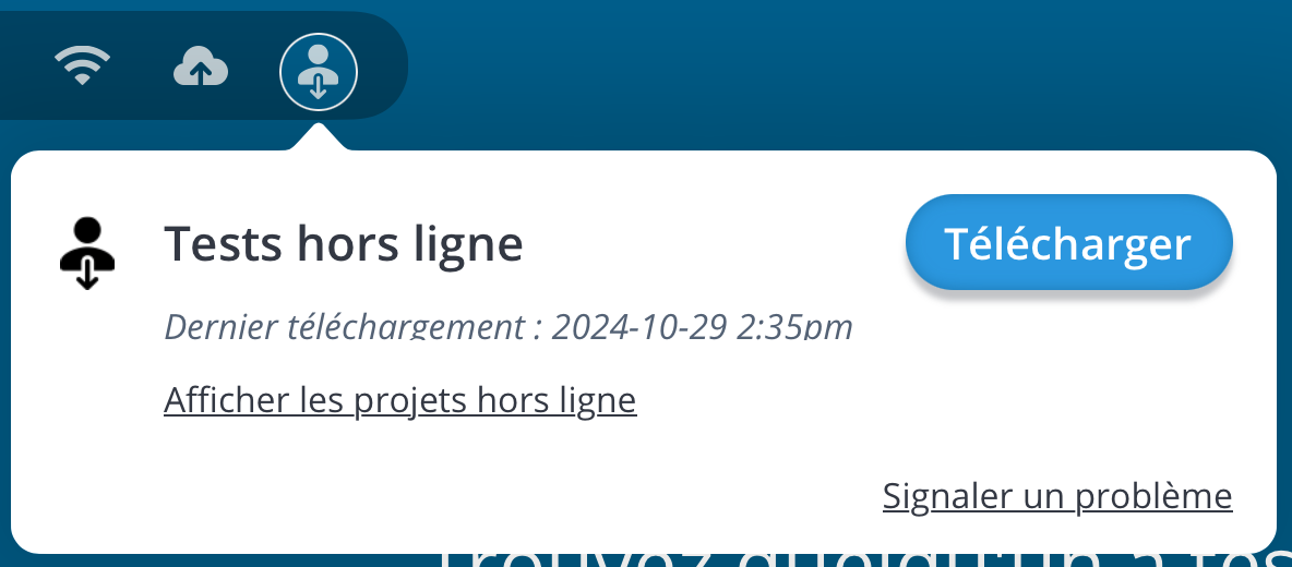 Une capture d'écran de l'icône de test hors ligne de l'écran d'accueil indiquant la dernière fois qu'une synchronisation a été effectuée.