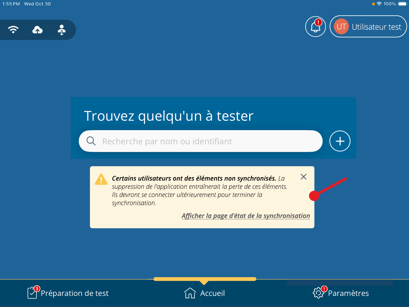 Une capture d'écran du carrousel de notifications sur l'écran d'accueil de PureTest.