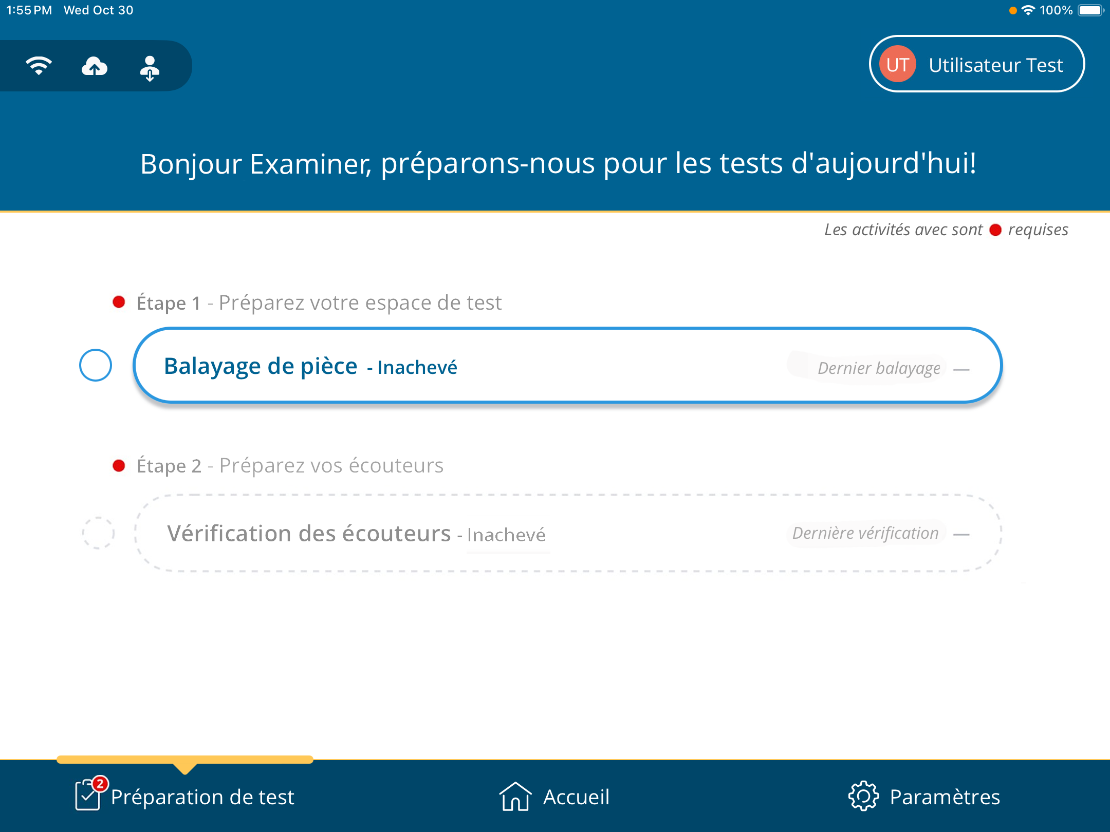 Capture d'écran de l'écran « Test Prep » dans PureTest, sans étape de vérification biologique.