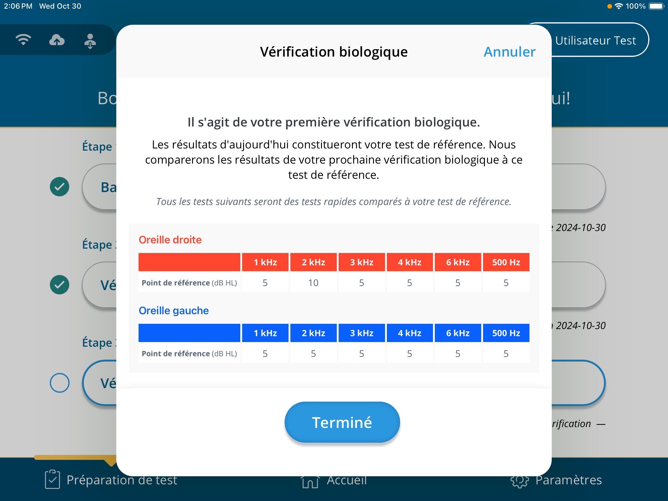Une capture d'écran de la vérification biologique une fois qu'elle a été définie comme référence pour l'utilisateur.