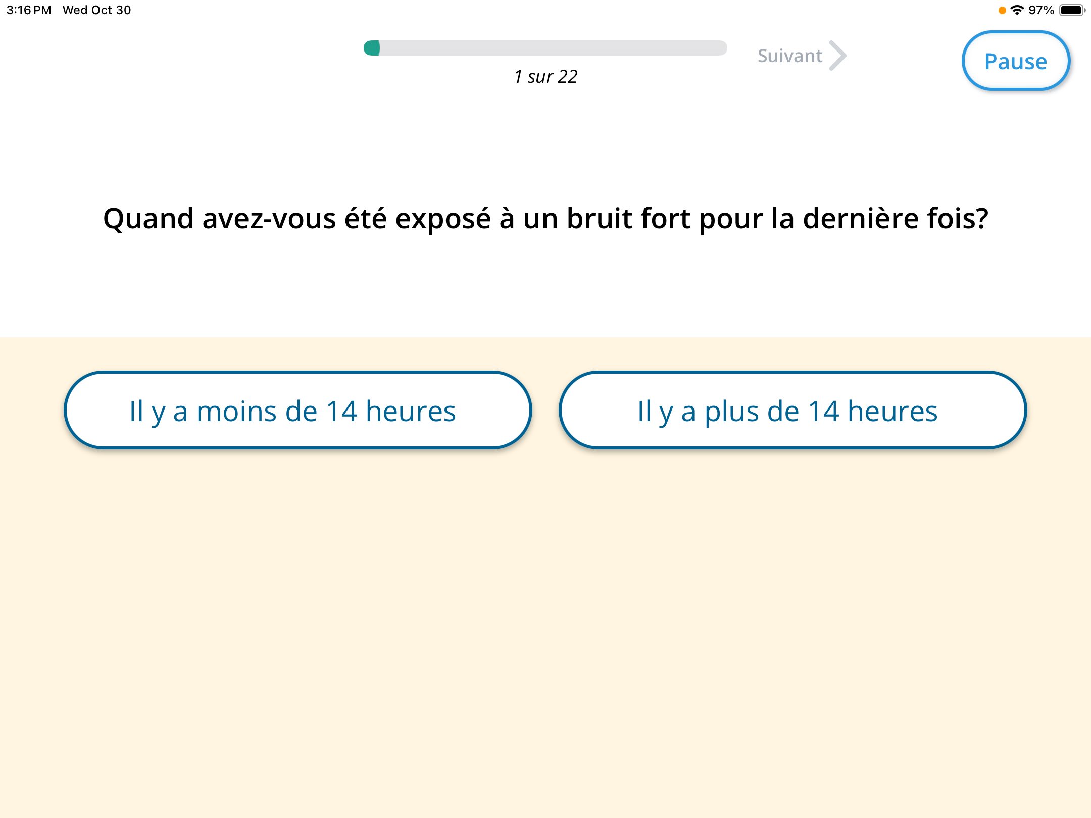 Une capture d'écran du questionnaire du test.