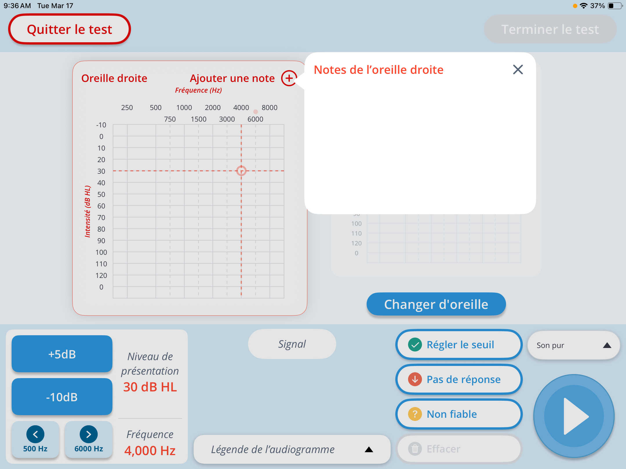 Une capture d'écran montrant l'ajout d'une note lors d'un test manuel de l'interface.