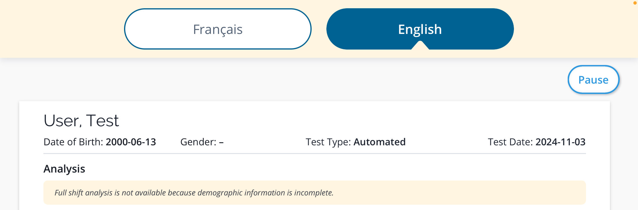 Two screenshots showing the language selector on the results screen when multiple languages are enabled.