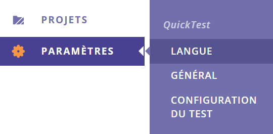 Une capture d'écran de l'option « Langue » dans le menu « Paramètres » du portail de gestion des données.