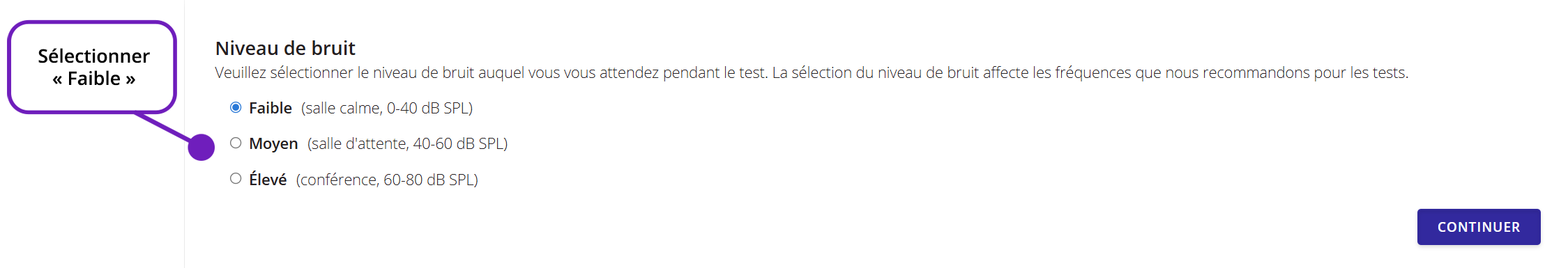 Une capture d'écran du paramètre « Niveau de bruit » de QuickTest.