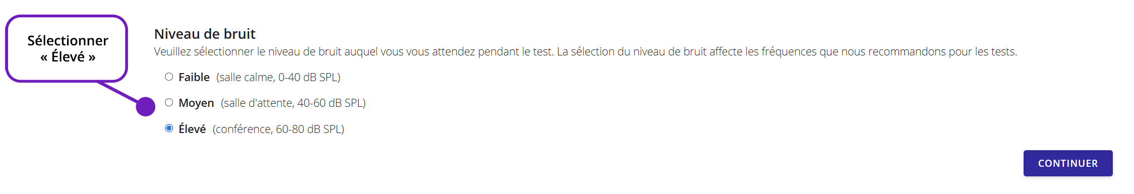 Une capture d'écran du paramètre « Niveau de bruit » de QuickTest.
