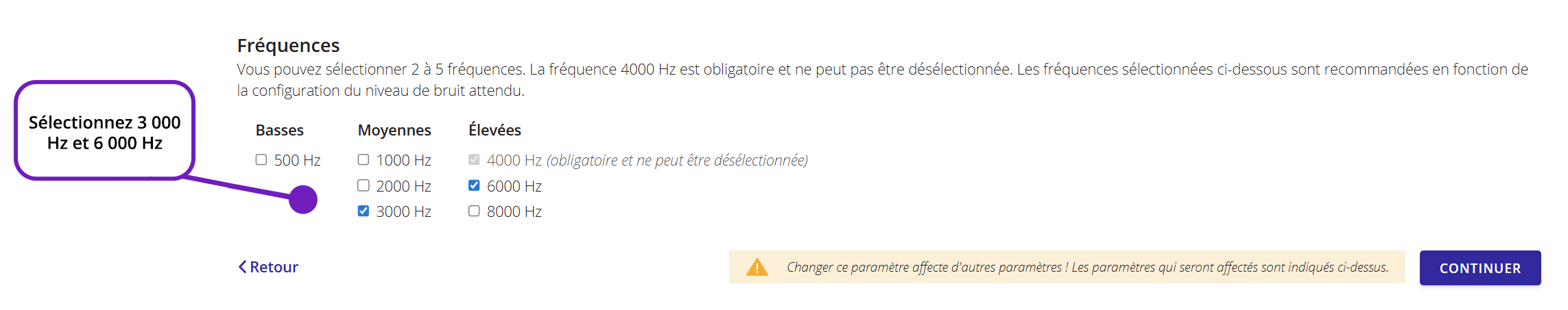 Une capture d'écran du paramètre « Fréquence » de QuickTest.
