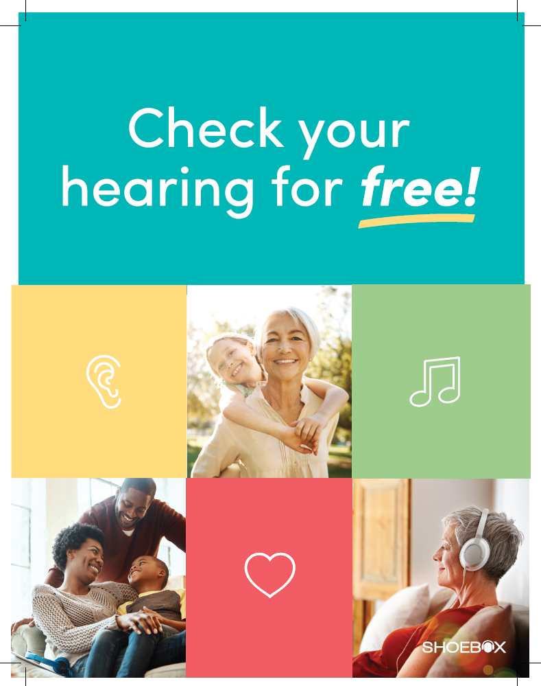 A composite image for a poster promoting to check your hearing for free.