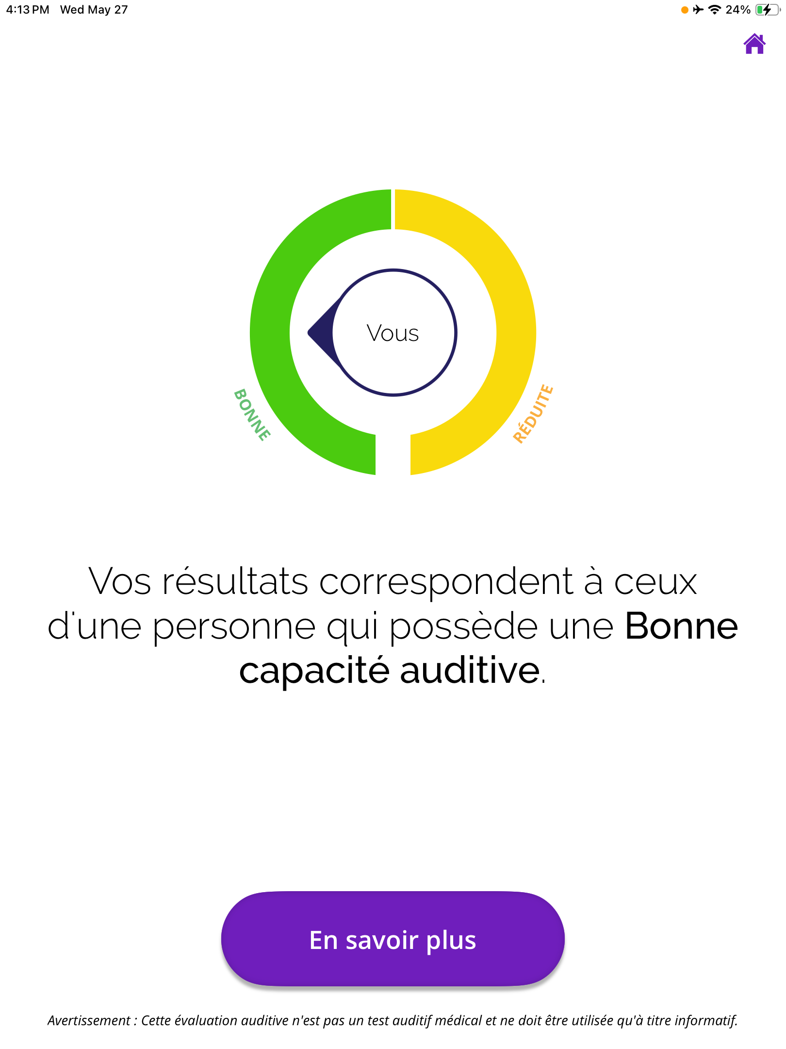 Capture d'écran des résultats de la compétence « Bonne audition » avec 2 catégories.