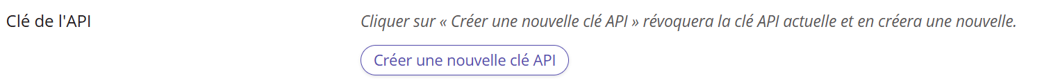 Une capture d'écran du bouton dans les paramètres de l'API qui permet de générer la clé API.