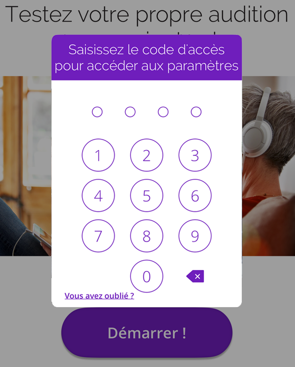 Une capture d'écran du clavier de saisie du code d'accès QuickTest sur l'iPad.