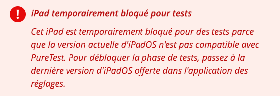 Une capture d'écran de la deuxième erreur « bloqué pour des tests ».
