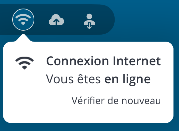Une capture d'écran de l'état de la connexion Internet dans l'application PureTest.