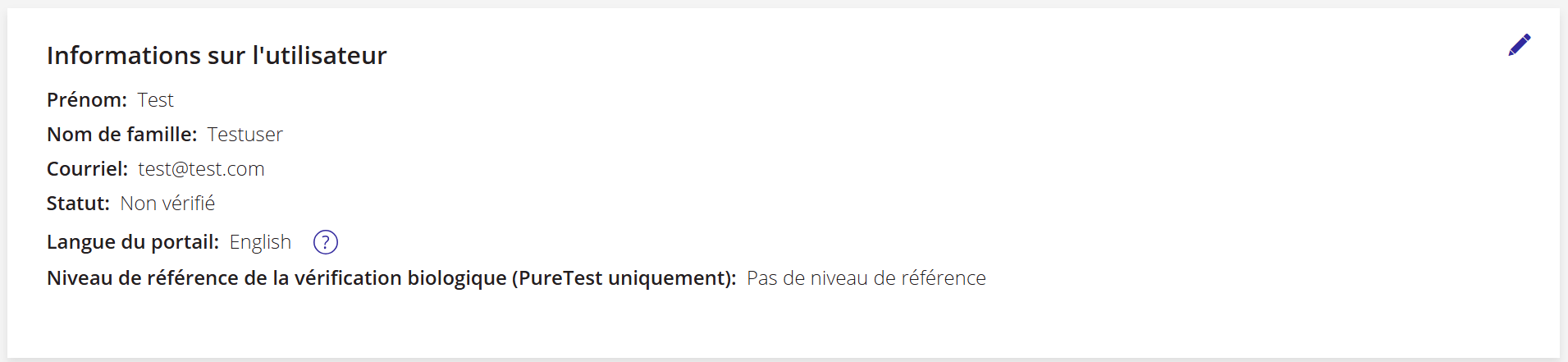 Capture d'écran des informations de profil d'un utilisateur.