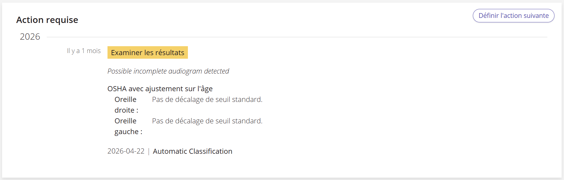 Une capture d'écran de la page d'un patient.