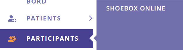 Une capture d'écran du menu latéral du Portail de gestion des données, avec SHOEBOX Online sélectionné sous « Participants ».