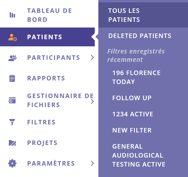 Une capture d'écran de la liste « Filtres enregistrés récemment » qui s'affiche dans le menu une fois qu'un filtre a été enregistré.