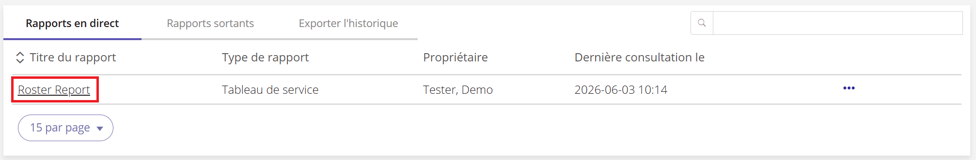 Une capture d'écran de la page Rapports présentant la liste des r