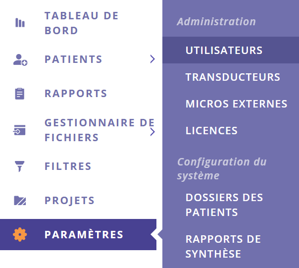 Une capture d'écran du menu latéral avec les options d'administration mises en évidence.